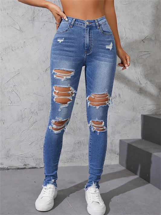 Hot Sale Women'S Ripped Skinny Jeans Fashionable 