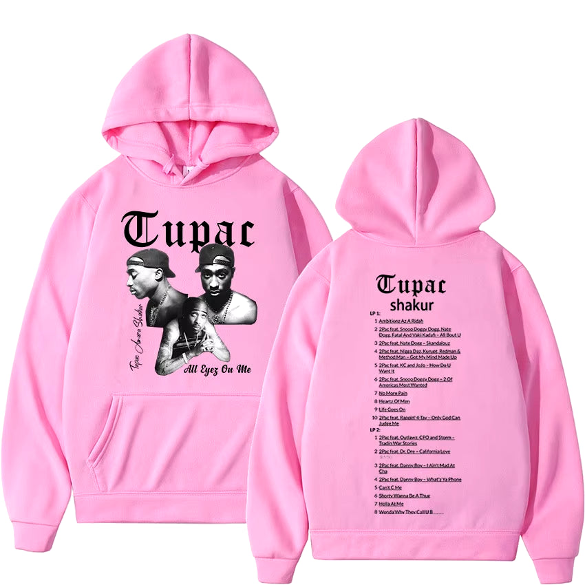 Retro Rapper Tupac 2Pac Hoodie Hip Hop Pria Hoodie Pullover Ukuran Besar Atasan Hoodie Hitam Pria Wanita Sweatshirt