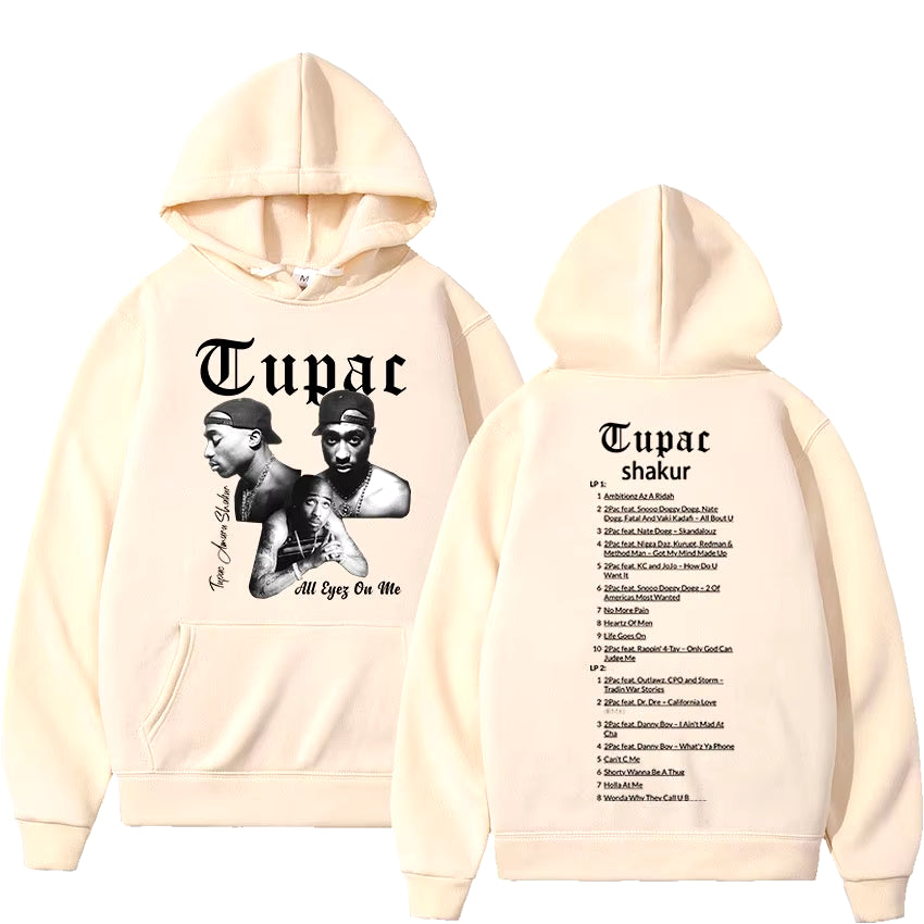 Retro Rapper Tupac 2Pac Hoodie Hip Hop Pria Hoodie Pullover Ukuran Besar Atasan Hoodie Hitam Pria Wanita Sweatshirt