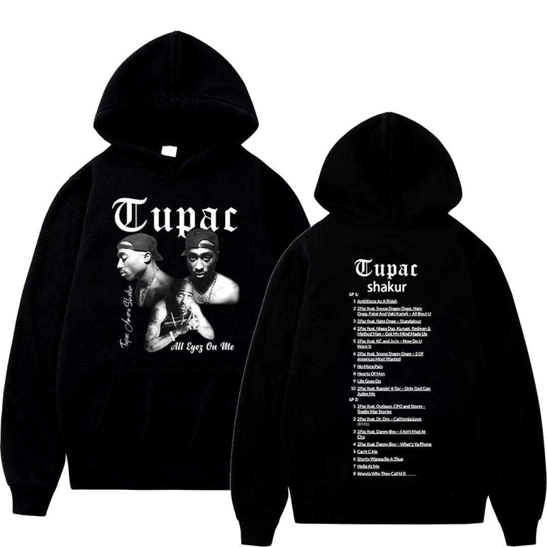 Retro Rapper Tupac 2Pac Hoodie Hip Hop Pria Hoodie Pullover Ukuran Besar Atasan Hoodie Hitam Pria Wanita Sweatshirt