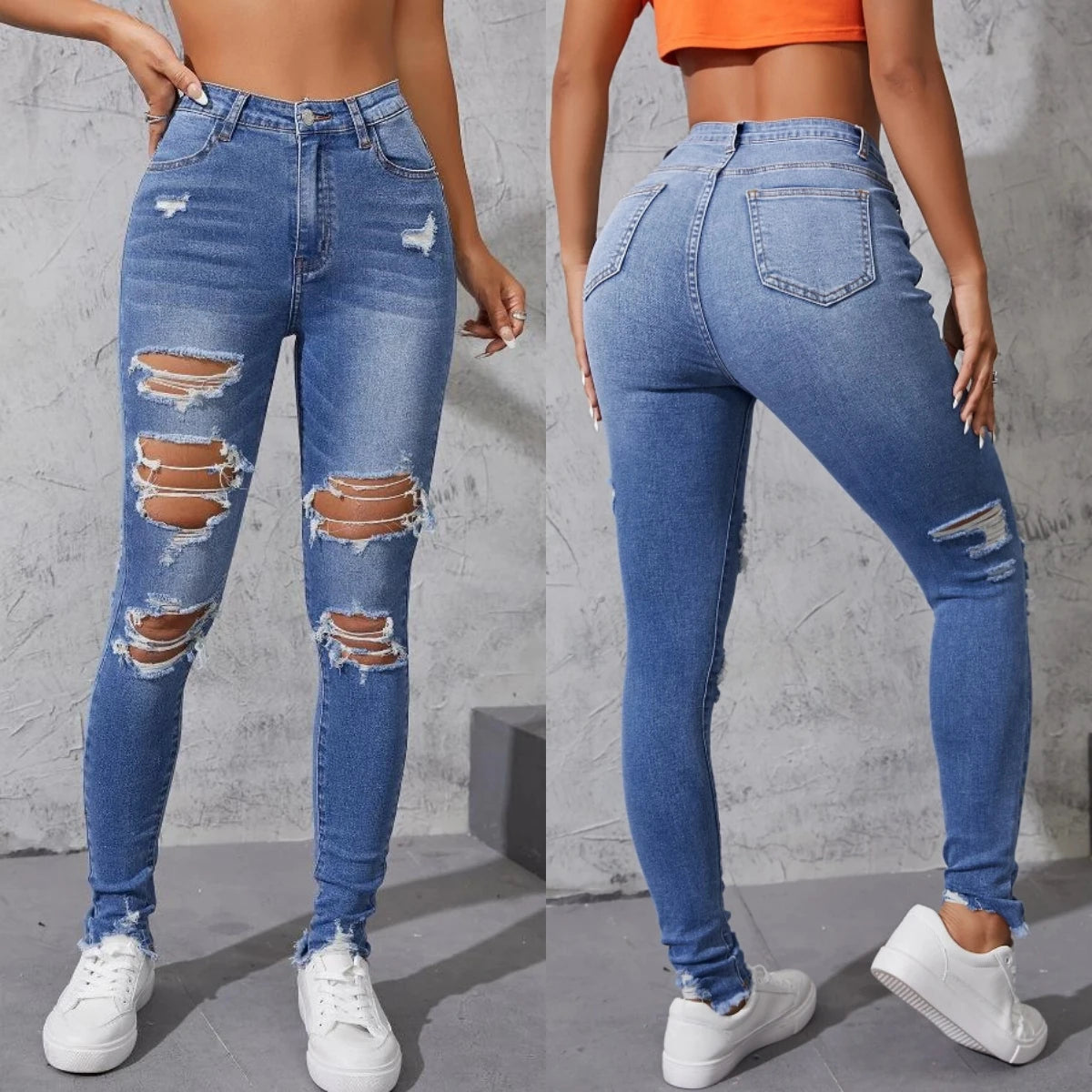 Hot Sale Women'S Ripped Skinny Jeans Fashionable 