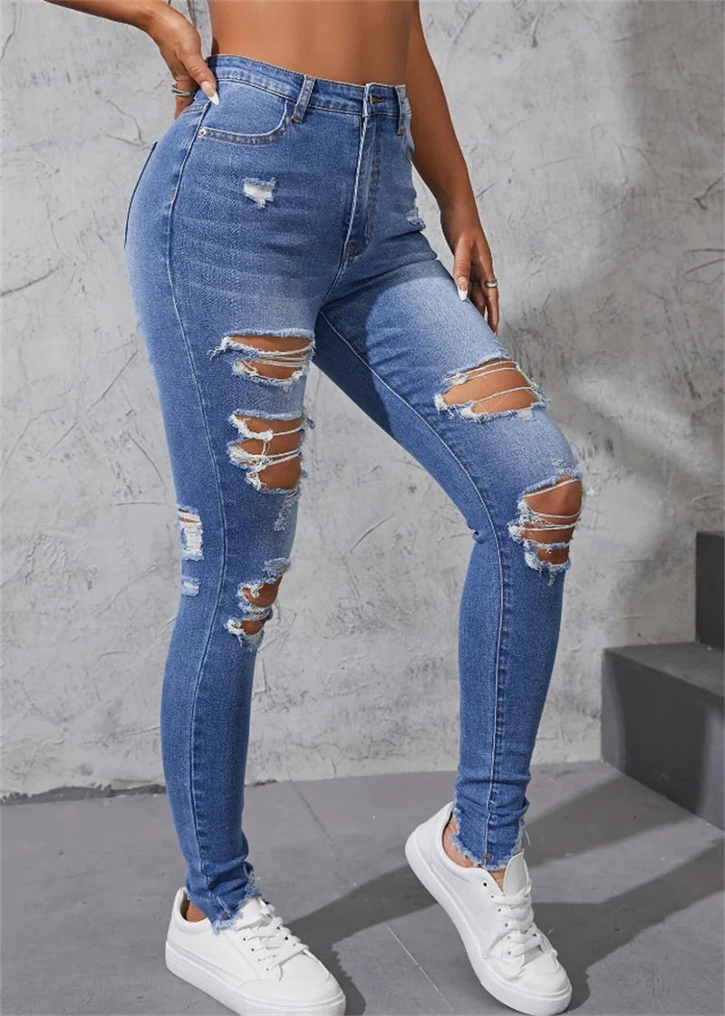 Hot Sale Women'S Ripped Skinny Jeans Fashionable 