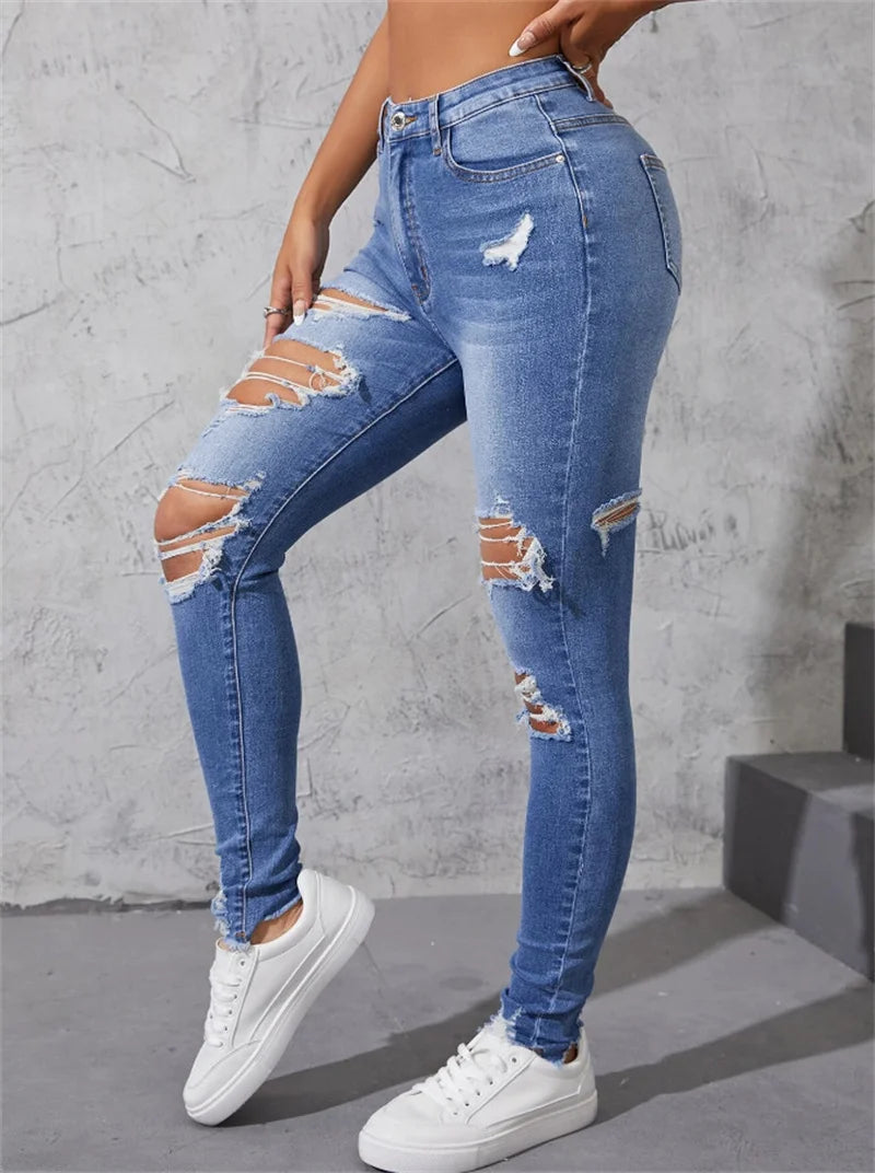 Hot Sale Women'S Ripped Skinny Jeans Fashionable 