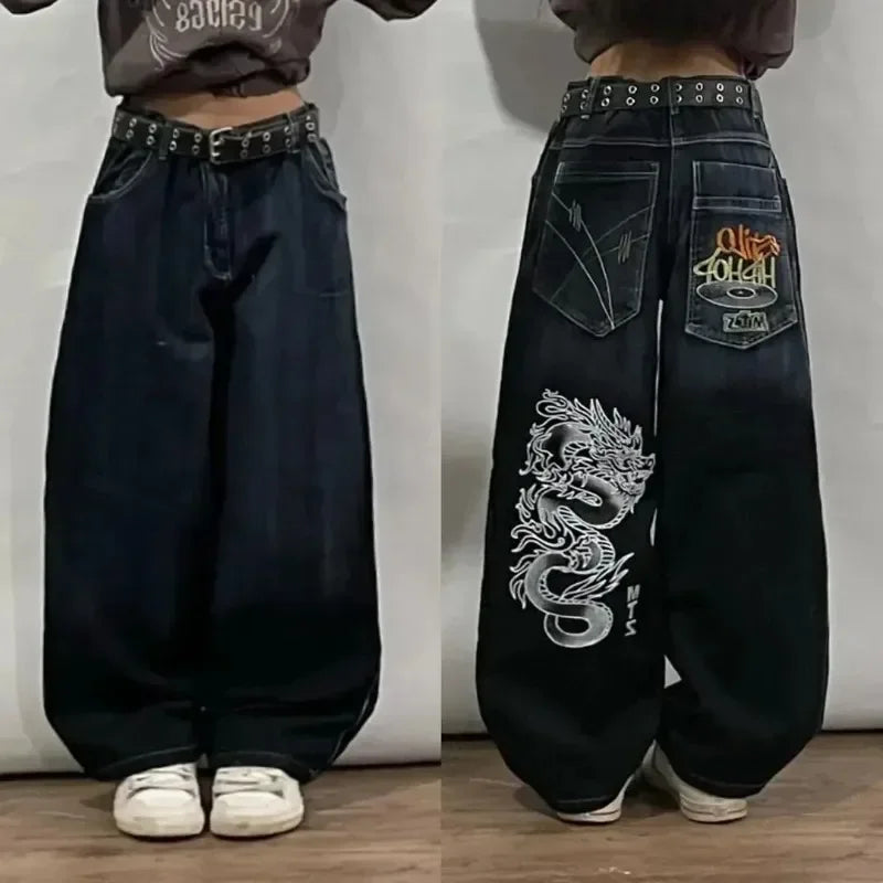 American Retro Cleanfit Fashion Print Baggy Jeans Women'S Y2K Popular Casual Joker Gothic High Waist Wide-Leg Pants Street Wear