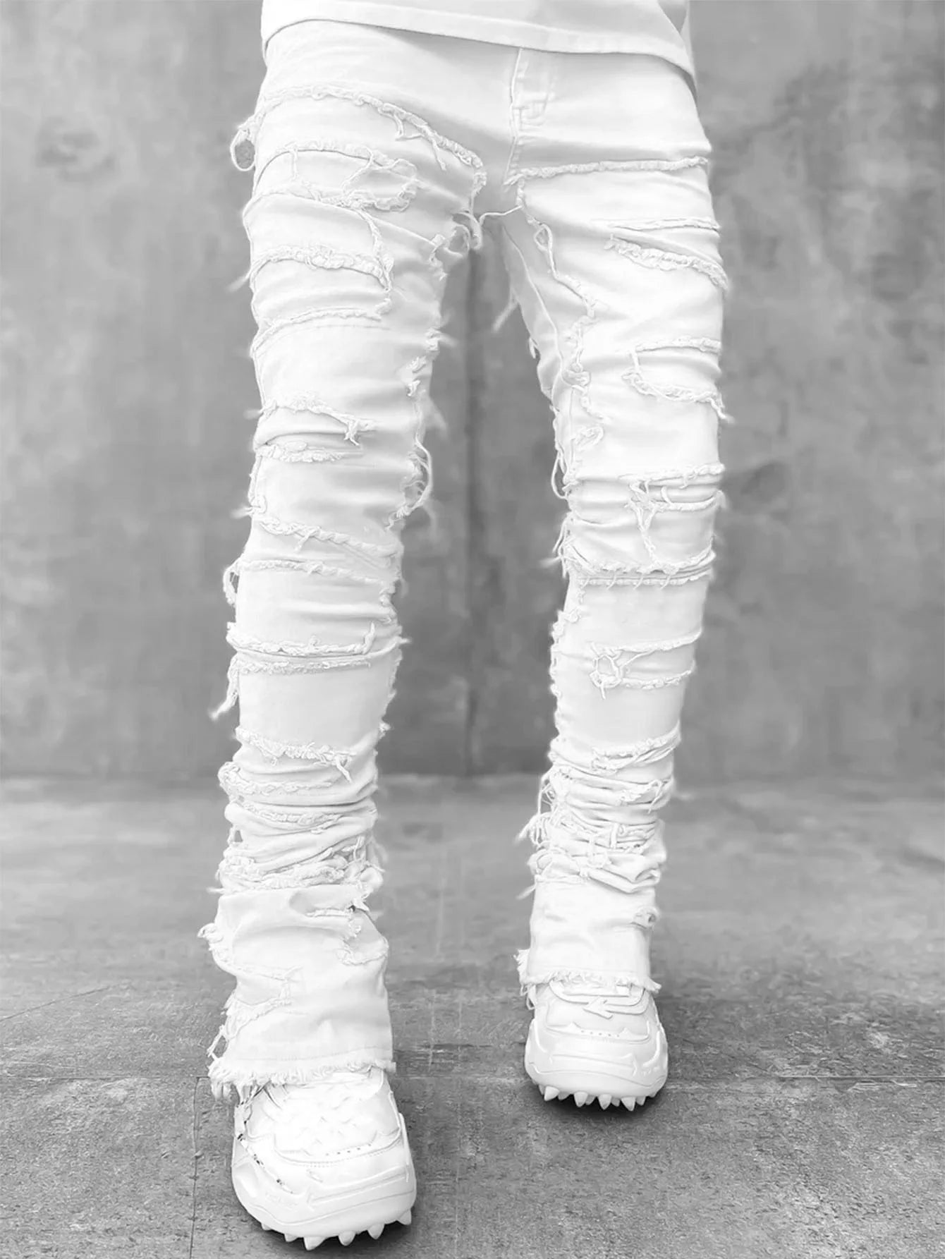 Men'S Regular Fit Stacked Jeans Ripped Slim Fit Patch 