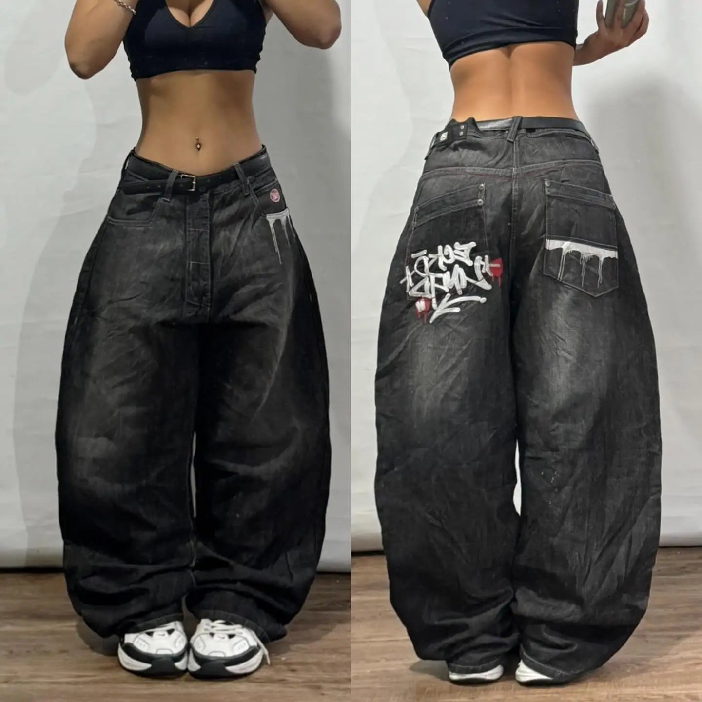 American Retro Cleanfit Fashion Print Baggy Jeans Women'S Y2K Popular Casual Joker Gothic High Waist Wide-Leg Pants Street Wear