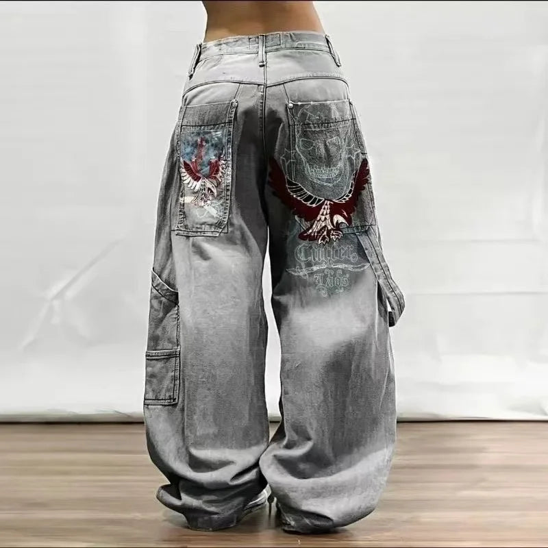 American Retro Cleanfit Fashion Print Baggy Jeans Women'S Y2K Popular Casual Joker Gothic High Waist Wide-Leg Pants Street Wear