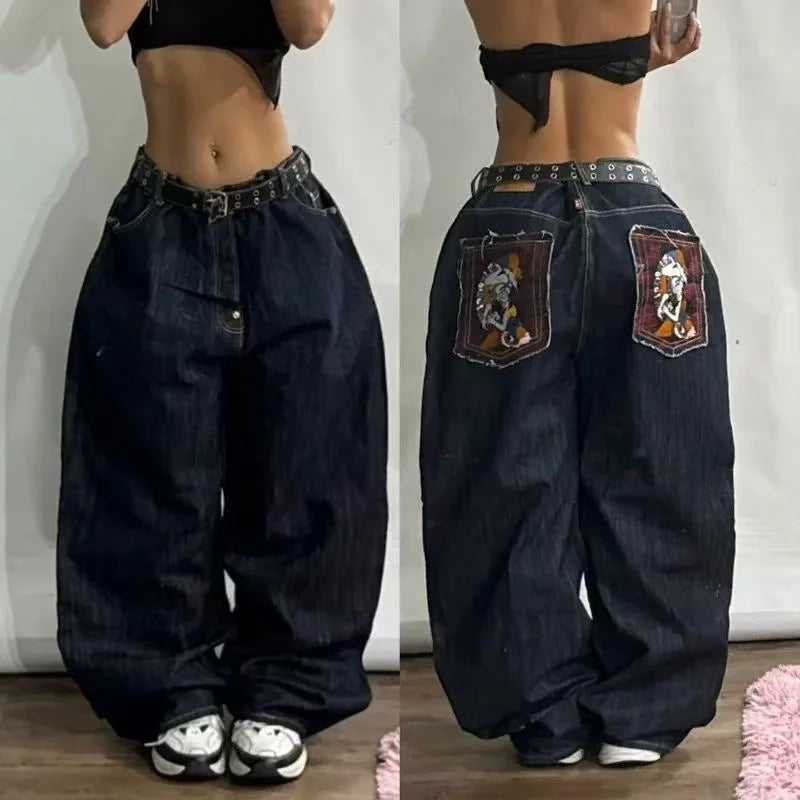 American Retro Cleanfit Fashion Print Baggy Jeans Women'S Y2K Popular Casual Joker Gothic High Waist Wide-Leg Pants Street Wear