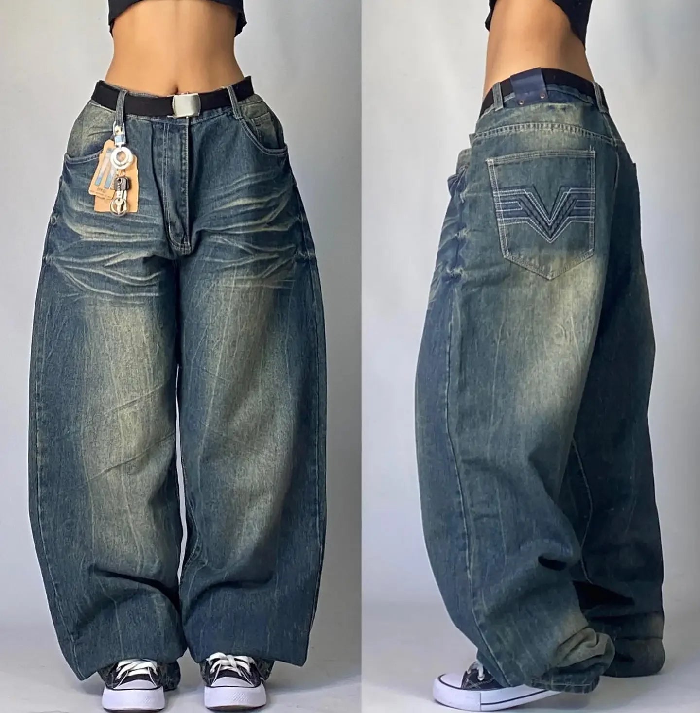 American Retro Cleanfit Fashion Print Baggy Jeans Women'S Y2K Popular Casual Joker Gothic High Waist Wide-Leg Pants Street Wear